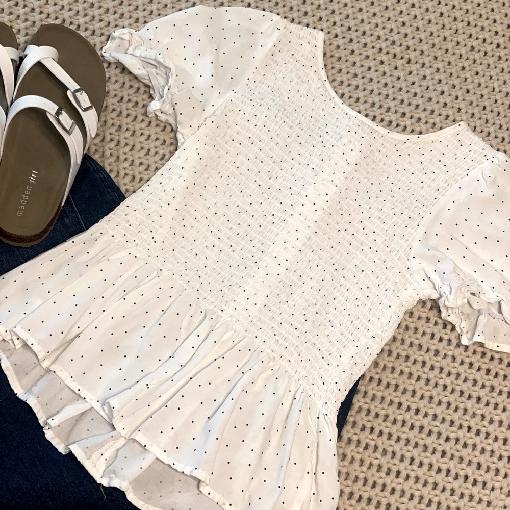 Women’s Polka Dot Peplum Blouse, Medium